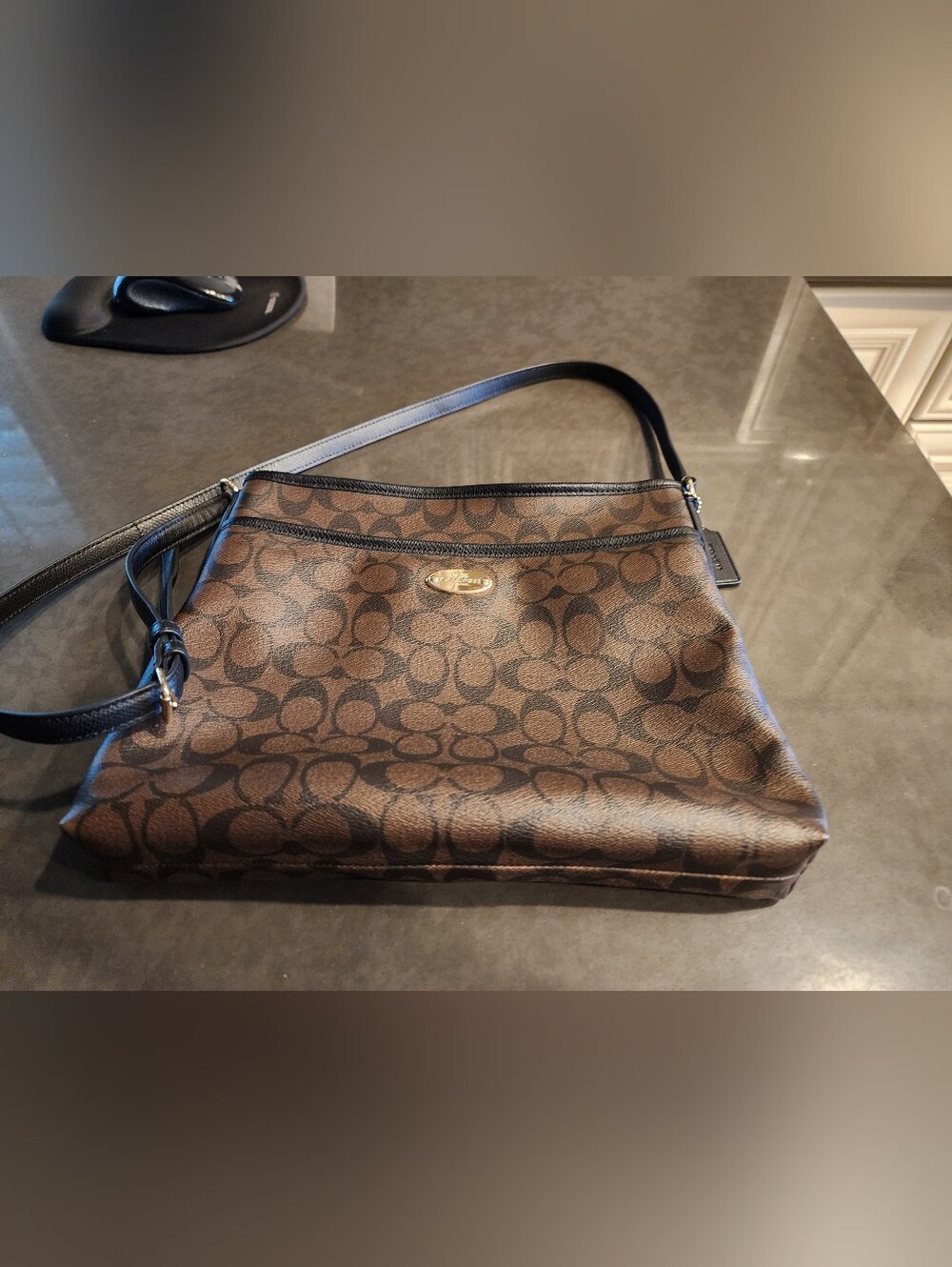 Coach Brown Signature Crossbody with Black Strap